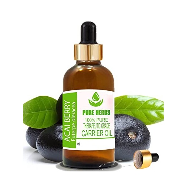 Pure Herbs Huile de baie daçaï pure et naturelle de qualité thérapeutique avec compte-gouttes 15 ml