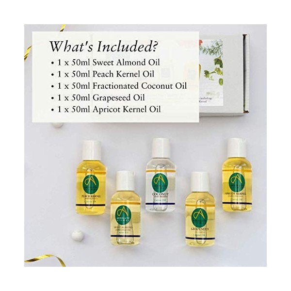 Absolute Aromas Kit de Démarrage Huiles de Support 50ml - Pack de 5 comprenant une Amande Douce, un Noyau dAbricot, une Noix
