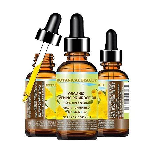 Organic Evening Primrose Oil. 100% Pure / Natural / Undiluted / Unrefined /Certified Organic/ Cold Pressed Carrier Oil. Rich 