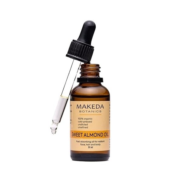 MAKEDA Botanics Huile dAmande Douce, pressée à froid, huile 100% pure pour le visage, hydratant naturel, réduit et apaise le