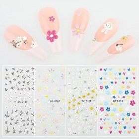 Lusofie 4 Feuilles Dautocollants à Ongles Fleur 5D Autocollants en Relief pour Ongles Autocollants au Henné Colorés Autocoll
