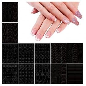 12 Feuilles Pochoirs en Vinyle Pour Nail Art, HOINCO Papillon Étoile Coeur Français Ongles Autocollants Modèle Dimpression P