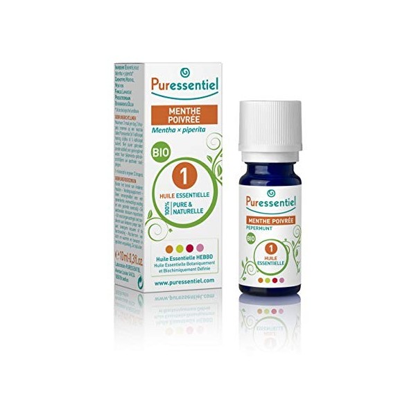 Puressentiel - Huile Essentielle Menthe Poivrée - Bio - 100% pure et naturelle - HEBBD - 10 ml