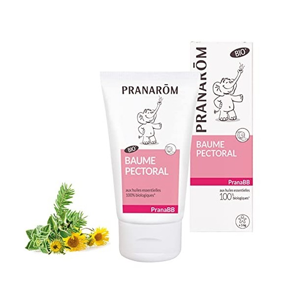 Pranarôm Pranabb Baume Pectoral Bio Eco Aide Bébé à Mieux Respirer Composé dHuiles Essentielles Pures et Naturelles 40 ml