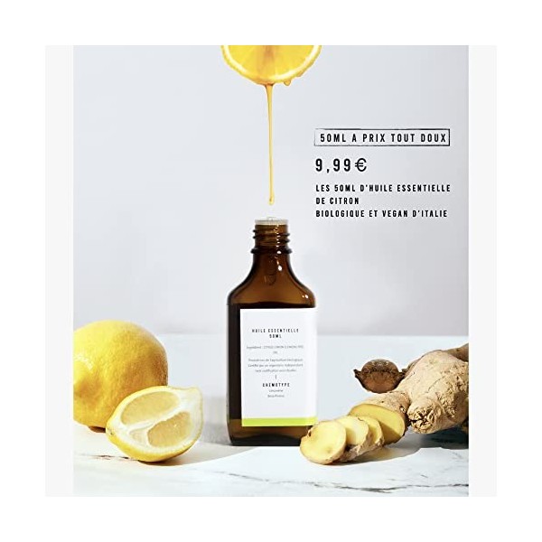 50ml Huile essentielle de Citron BIO Citrus limon Osbeck - Cultivée en Italie - 100% Pure, Naturelle et Biologique - Embout