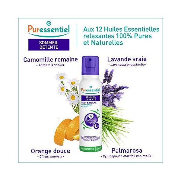 Puressentiel - Spray Aérien Sommeil et Détente - aux 12 Huiles Essentielles relaxantes 100% Pures et Naturelles - Aide à calm