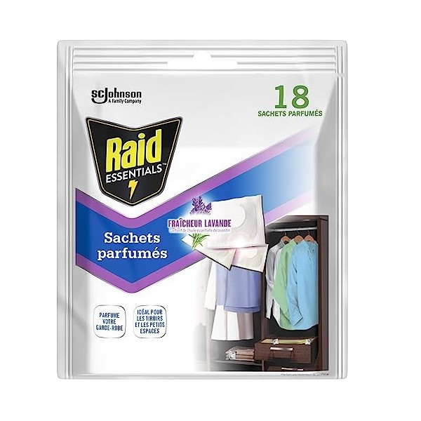 Raid Essentials Sachets Parfumes X18 Fraicheur Lavande - avec Huile Essentielle De Lavandin