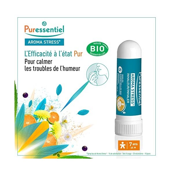 Puressentiel Aroma Stress - Inhaleur Stress aux 5 huiles essentielles - Aide à apaiser le stress - Calmer les angoisses - 1 m