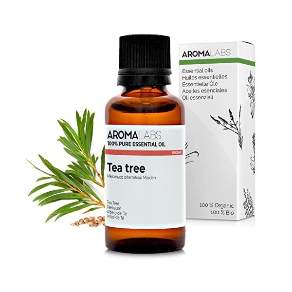BIO - Huile essentielle TEA TREE - 100% Pure, Naturelle, Chémotypée et Certifiée AB - AROMA LABS Marque Française 30 mL 