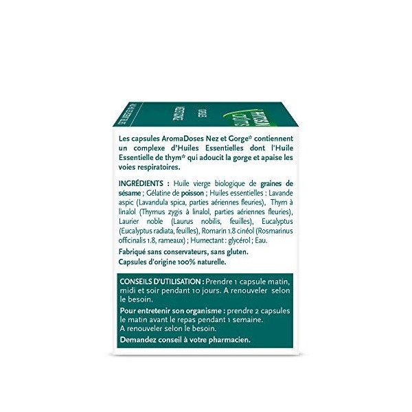 PHYTOSUN AROMS Capsules Nez et Gorge aux Huiles Essentielles, Adoucit la  gorge et Apaise les voies respiratoires, 30 Capsules : : Hygiène  et Santé