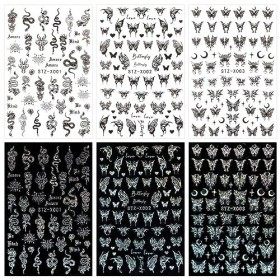6 Feuilles Stickers Ongle Nail Art, punwey Autocollant Ongle Papillon Décorations et Accessoires pour les Ongles, Deco Ongle 