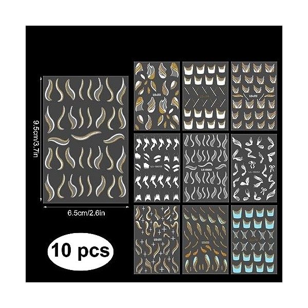 10 Feuilles Autocollants à Ongles, Marbre Wave Stripe Line Autocollants Ongles Nail Art 3D Autocollant Décalcomanies pour Ong