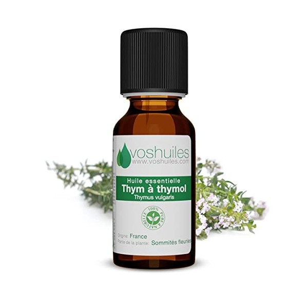 Huile Essentielle de Thym à Thymol - 100% Pure et Naturelle - HEBBD - Peut Être Utilisée en Massage si Diluée dans une Huile 