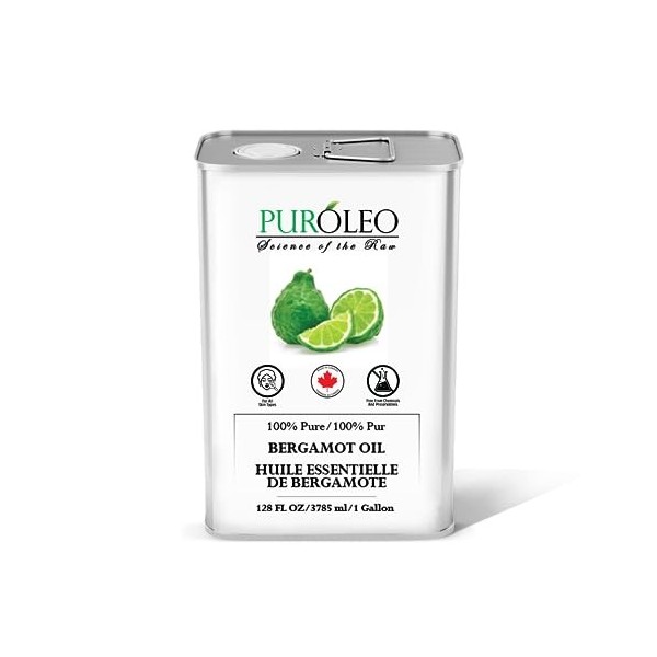 PUROLEO Bergamot Essential Oil 128 Fl Oz/3785 ML MADE IN CANADA Pure and Natural for Aromatherapy, Skin and Hair Care - The