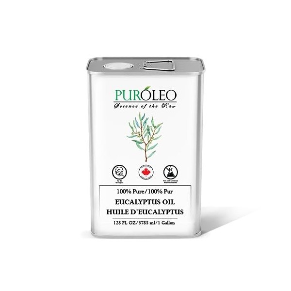 PUROLEO Eucalyptus Essential Oil 128 Fl Oz/3785 ML Made In Canada 100% Pure | Natural Aromatherapy Oil for Diffuser, massag