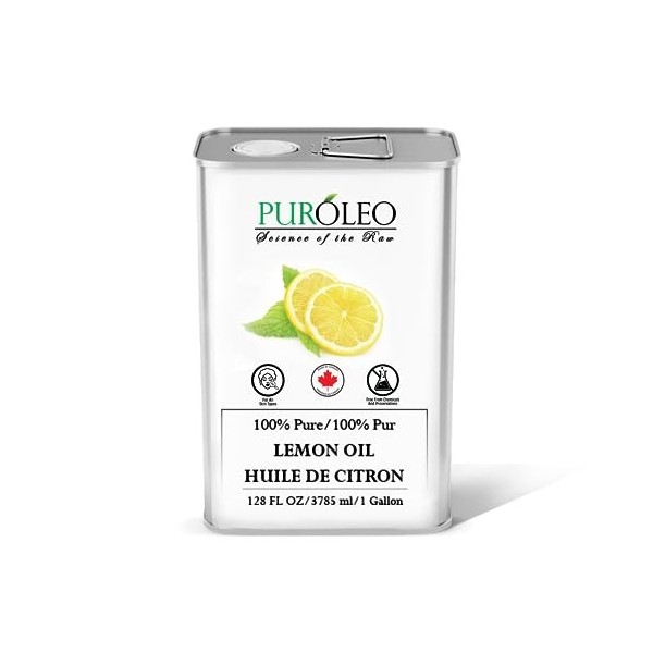 PUROLEO Lemon Essential Oil 128 Fl Oz/3785 Made In Canada 100% Pure & Natural, Cold Pressed from Fresh Lemon Peels for Arom