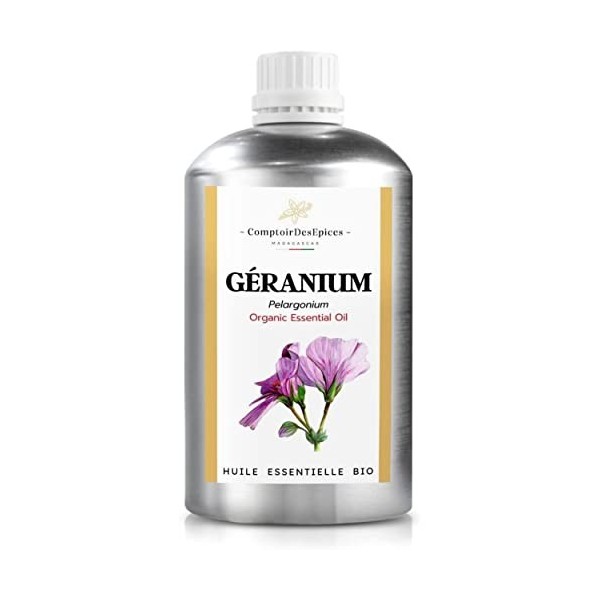 BIO - GÉRANIUM BOURBON 1 Litre - Lot de 1 500 ML X 2 - Huile Essentielle de Géranium Bourbon Bio - 100% pure et naturelle - 