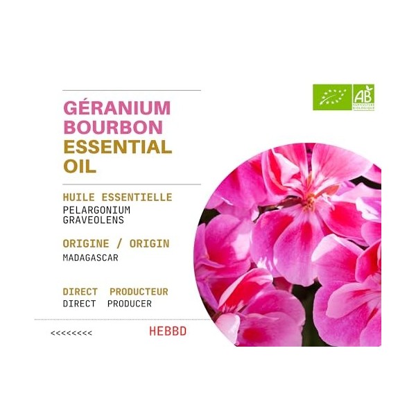 BIO - GÉRANIUM BOURBON 1 Litre - Lot de 1 500 ML X 2 - Huile Essentielle de Géranium Bourbon Bio - 100% pure et naturelle - 