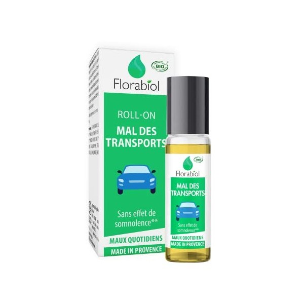 FLORABIOL - ROLL ON MAL DES TRANSPORTS BIO - 10 ML -FORMULE 100% NATURELLE - 3 HUILES ESSENTIELLES BIO - SANS SOMNOLENCE - A 