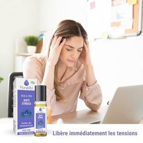 FLORABIOL - ROLL ON ANTI STRESS - CERTIFIE BIO - 10 ML - FORMULE 100% NATURELLE - 4 HUILES ESSENTIELLES - STRESS - ANGOISSES 