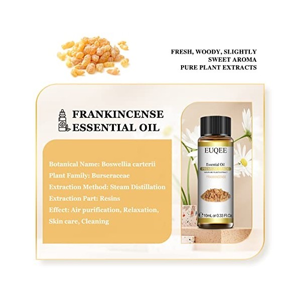 EUQEE Huile Essentielle Encens 10ml, 100% Pure Huile de Encens Bio, Naturelles Huiles Essentielles pour Diffuseur, Aromathéra