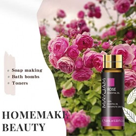 MAYJAM Huiles Essentielles de Rose 10 ml, 100% Naturelles Pures Huile Essentielle Daromathérapie de Qualité Thérapeutique, H