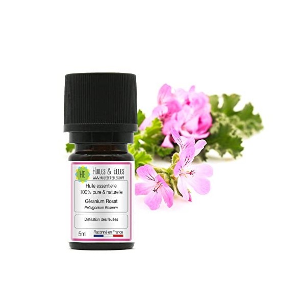 Huiles & Elles - Huile Essentielle Géranium Rosat 100% Pure & Naturelle - 5ml