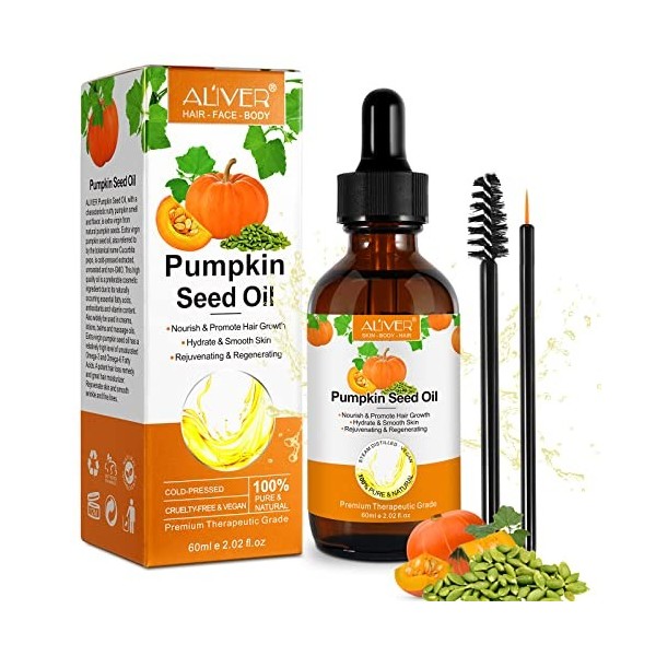 Huile de Graines Citrouille pour Cheveux, Favorise la Croissance des Cheveux, Pumpkin Seed Oil Citrouille Pressée à Froid Hui