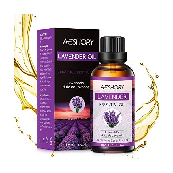 AESHORY Huile Essentielle de Lavande 30ml, Huile de Lavande Bio Aromathérapie 100% Pure & Naturelle pour Diffuseurs & Humidif