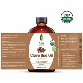 SVA ORGANICS Huile essentielle de clou de girofle 4 oz biologique USDA 100% pure huile de qualité thérapeutique naturelle non