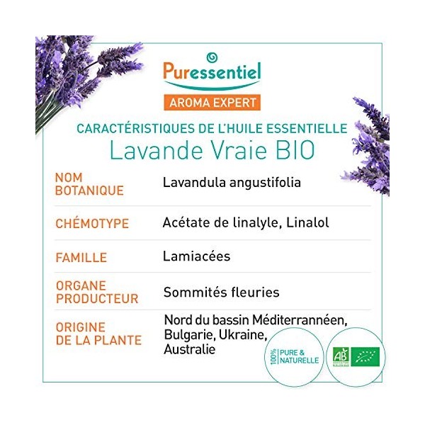 Puressentiel - Huile Essentielle Lavande Vraie - Bio - 100% pure et naturelle - HEBBD - 30 ml