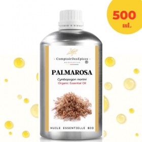 BIO | Huile essentielle de PALMAROSA Bio - 500 ML - 100% pure et naturelle | Chémotypée et Certifiée AB | Comptoir Des Epi