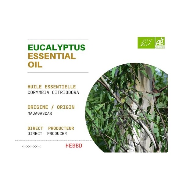 BIO - EUCALYPTUS 500 mL - Huile Essentielle dEucalyptus Citronnée Bio - 100% Pure et Naturelle - Chémotypée et Certifiée 