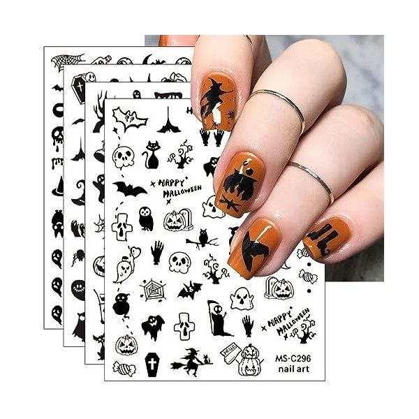 JMEOWIO Halloween Stickers Ongles Nail Art 9 Feuilles Autocollants Ongles Autoadhésif Deco Ongle Nail Art Design Manucure