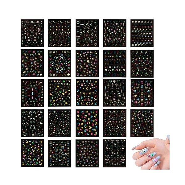 24 Feuilles Autocollants Nail Art, 3D En Relief Autocollants Nail Art Fleur De Printemps Colorés Autocollants Autocollants On