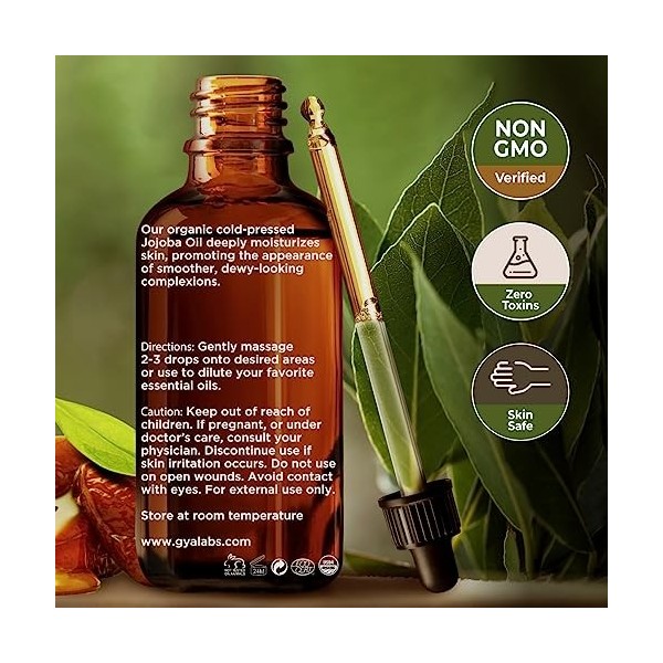 Gya Labs USDA Huile de Jojoba Bio pour la Peau - 100% Vegan & Pure Huile de Jojoba Bio Pressée à Froid pour la Croissance des