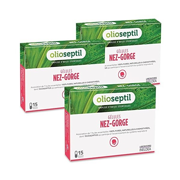 OLIOSEPTIL® - Nez-Gorge - Complexe de 7 huiles essentielles pures en gélules végétales L-Vcaps® - Dès 15 Ans - Participe au b