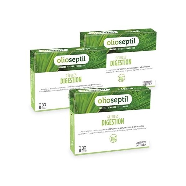 OLIOSEPTIL® - Digestion - Complexe dHuiles Essentielles Pures et Chémotypées - Gélules Végétales L-Vcaps® - Dès 15 Ans - Con