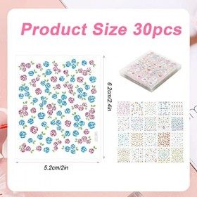 30 Feuilles dAutocollants à Ongles Fleur, 3D Autocollants Floral & Papillon & Forme de Coeur Autocollants à Ongles Décoratio