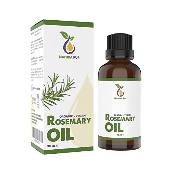 Huile de Romarin BIO 30ml - Huile essentielle 100% naturelle, vegan - Rosemary Oil Rosmarinus Officinalis pour cheveux - Hu