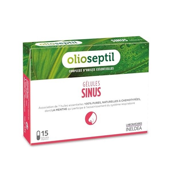 OLIOSEPTIL® - Sinus - Complexe de 7 Huiles Essentielles Pures et Chémotypées en Gélules Végétales L-Vcaps® - Dès 15 Ans - Par