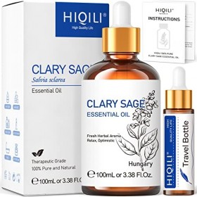 HIQILI Huile Essentielle Sauge Sclarée 100ML, 100% Pure et Naturelle Bio, pour Cheveux, Massage, Peau, Pieds, Ajoutée au Diff