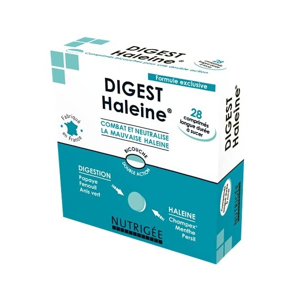 DIGEST Haleine • Double Action DIGESTION & HALEINE • Champex®. • Comprimé bicouche • 28 comprimés longue durée • Fabriqué en 