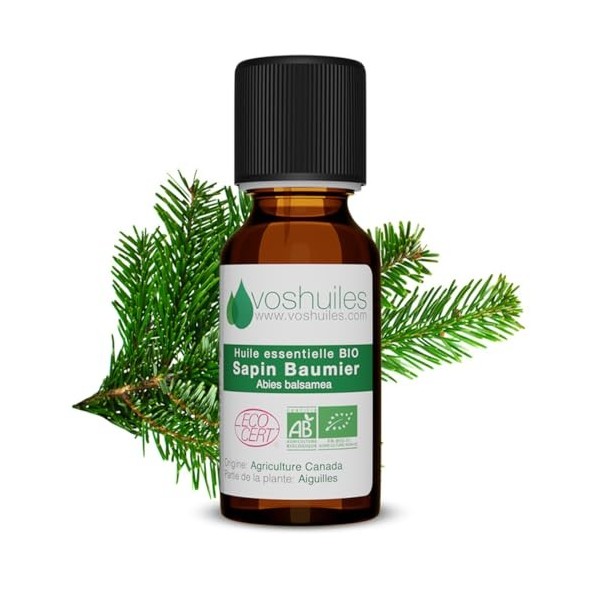 VOSHUILES - Huile Essentielle Bio de Sapin Baumier 10ml - 100% Pure et Naturelle - Certifiée Ecocert en Agriculture Biologiqu