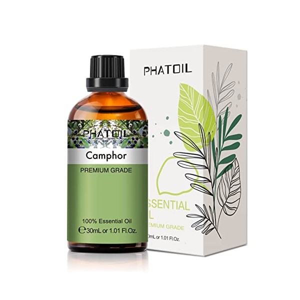 PHATOIL Huile Essentielle Camphre 30 ml, Huile Essentielle pour Diffuseur Aromathérapie 100% Pure Naturelle, Huile Parufmée C