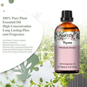 PHATOIL Huile Essentielle Thym 30 ml, Huile Essentielle pour Diffuseur Aromathérapie 100% Pure Naturelle, Huile Parufmée Thym