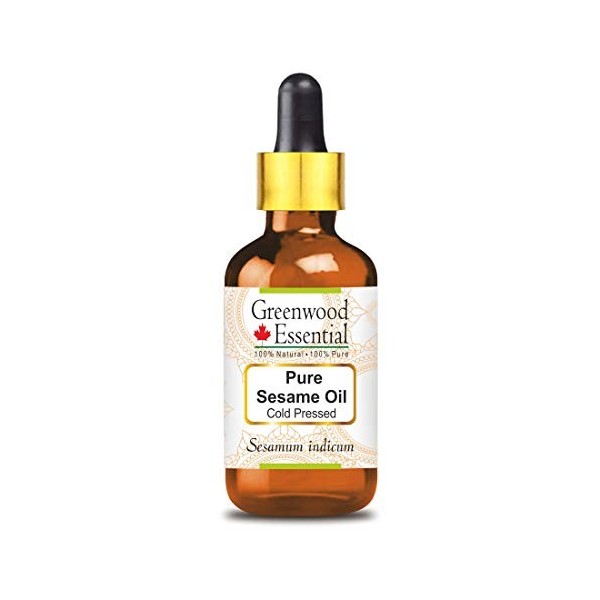 Greenwood Essential Pur Sésame Huile Sesamum indicum avec compte-gouttes en verre Naturel Thérapeutique Grade Pressé à froi