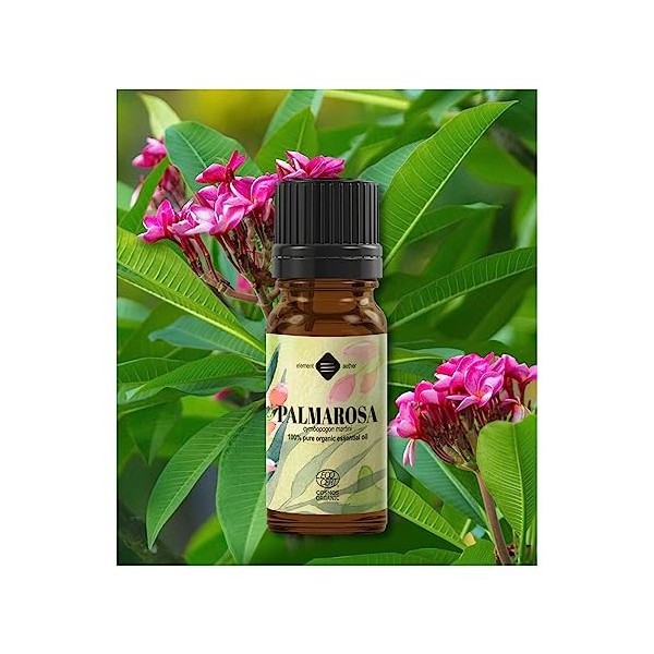 ELLEMENTAL Palmarosa M-1038 Huile essentielle bio 10 ml | 100 % pure, Eobbd, sans cruelty-free | Puissant floral, doux, légèr