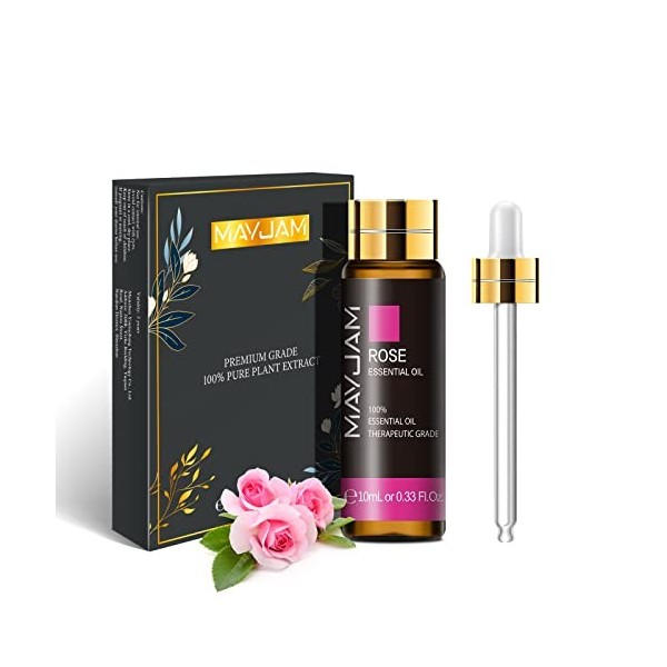 MAYJAM Huiles Essentielles de Rose 10 ml, 100% Naturelles Pures Huile Essentielle Daromathérapie de Qualité Thérapeutique, H