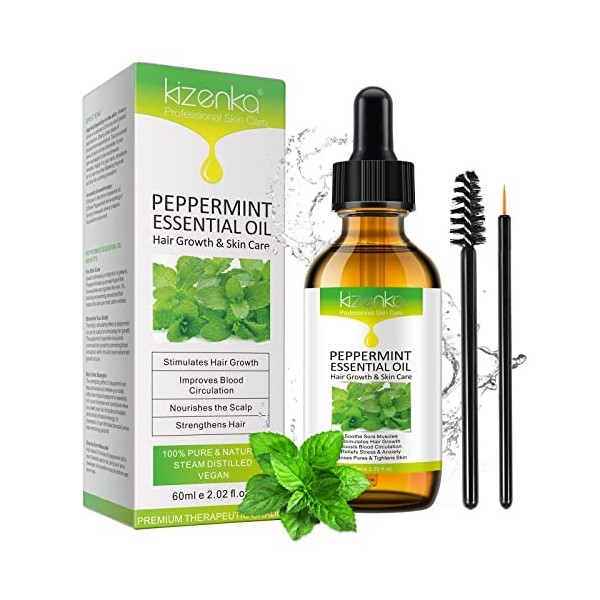 Huile Essentielle de Menthe Poivrée, Peppermint Essential Oil pour Cheveux, Huile de Massage pour le Soulagement de Douleur, 